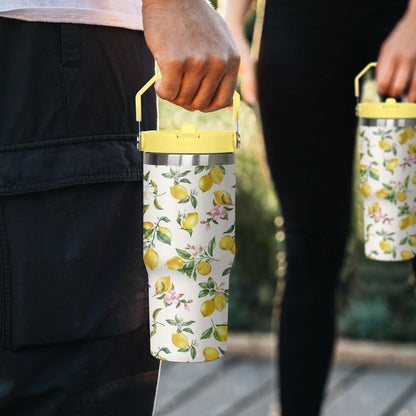30 oz Lemon Flip Tumbler with lid and Straw, Lemon Gifts for Women, Coffee Travel Mug Cup Water Bottle