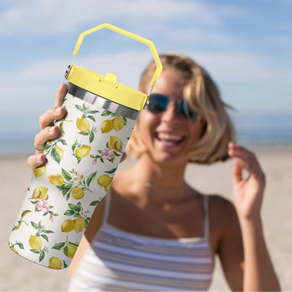 30 oz Lemon Flip Tumbler with lid and Straw, Lemon Gifts for Women, Coffee Travel Mug Cup Water Bottle