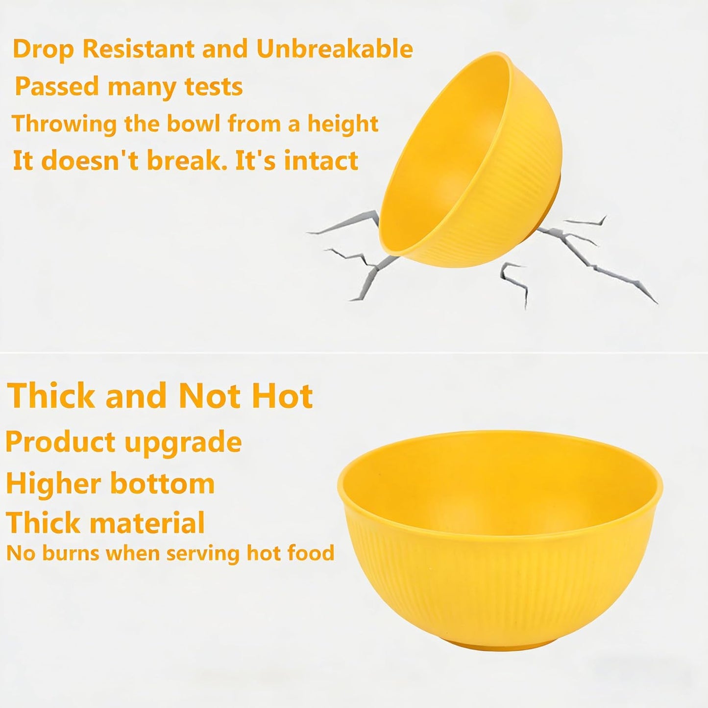 26 OZ Wheat Straw Bowls Set, Unbreakable Reusable Cereal Bowls, Microwave & Dishwasher Safe, BPA Free Lightweight Bowls for Oatmeal, Soup, Salad & Chili (Yellow)