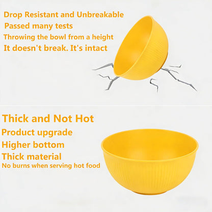 26 OZ Wheat Straw Bowls Set, Unbreakable Reusable Cereal Bowls, Microwave & Dishwasher Safe, BPA Free Lightweight Bowls for Oatmeal, Soup, Salad & Chili (Yellow)