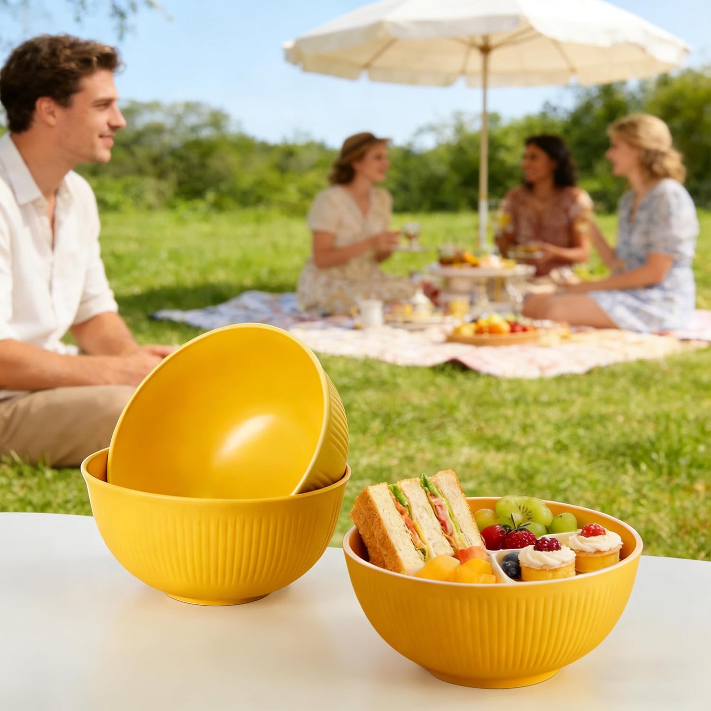 26 OZ Wheat Straw Bowls Set, Unbreakable Reusable Cereal Bowls, Microwave & Dishwasher Safe, BPA Free Lightweight Bowls for Oatmeal, Soup, Salad & Chili (Yellow)