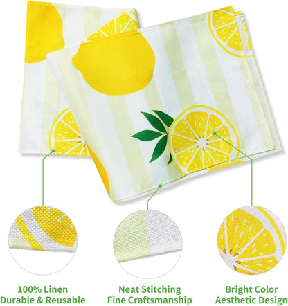 Lemon Table Runner Kitchen Decor - Yellow and White Stripes Lemon Table Decorations Summer Spring Seasonal Home Decor for Dining Table Farmhouse Party 13 × 72 Inch