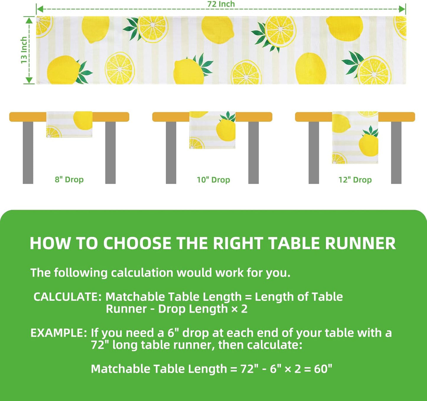 Lemon Table Runner Kitchen Decor - Yellow and White Stripes Lemon Table Decorations Summer Spring Seasonal Home Decor for Dining Table Farmhouse Party 13 × 72 Inch