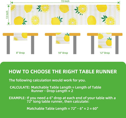 Lemon Table Runner Kitchen Decor - Yellow and White Stripes Lemon Table Decorations Summer Spring Seasonal Home Decor for Dining Table Farmhouse Party 13 × 72 Inch