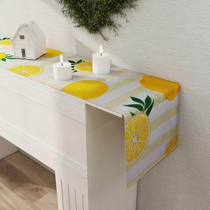 Lemon Table Runner Kitchen Decor - Yellow and White Stripes Lemon Table Decorations Summer Spring Seasonal Home Decor for Dining Table Farmhouse Party 13 × 72 Inch