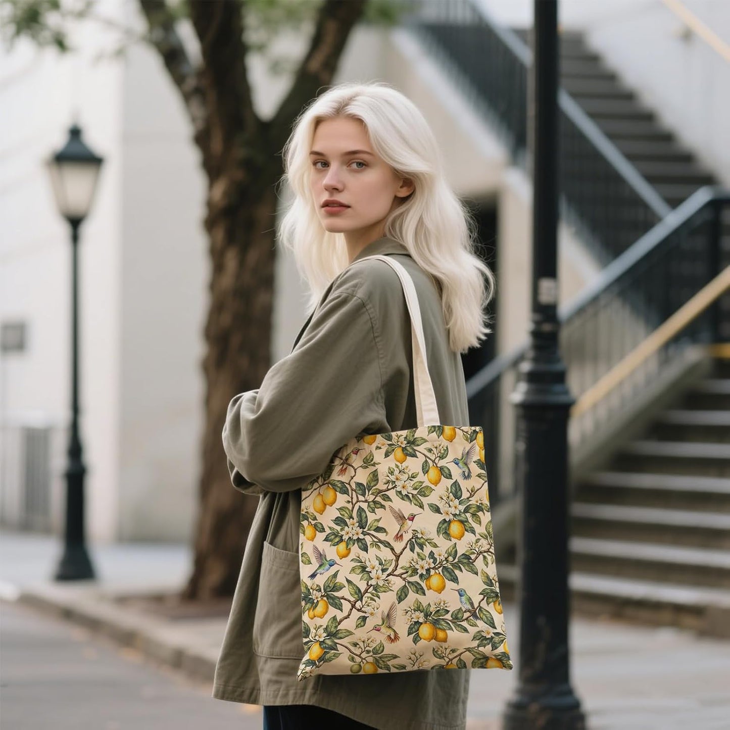 Aesthetic Canvas Tote Bag for Women - with Magnetic Snap Closure & Zipper Inner Pocket Reusable Bag for Shopping