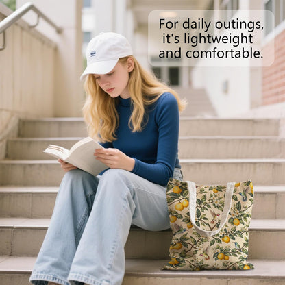 Aesthetic Canvas Tote Bag for Women - with Magnetic Snap Closure & Zipper Inner Pocket Reusable Bag for Shopping