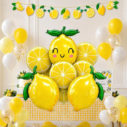 Lemon leaves Lemon foil Balloons Summer lemonade with Yellow and White Balloons Banner for Fruit theme birthday Bridal Shower Sweet Baby shower Lemonade Centerpiece amalfi coast wedding decorations