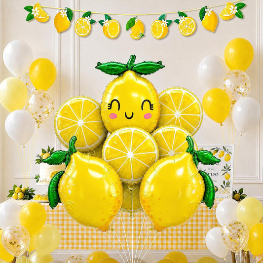 Lemon leaves Lemon foil Balloons Summer lemonade with Yellow and White Balloons Banner for Fruit theme birthday Bridal Shower Sweet Baby shower Lemonade Centerpiece amalfi coast wedding decorations