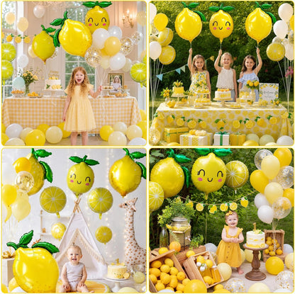 Lemon leaves Lemon foil Balloons Summer lemonade with Yellow and White Balloons Banner for Fruit theme birthday Bridal Shower Sweet Baby shower Lemonade Centerpiece amalfi coast wedding decorations