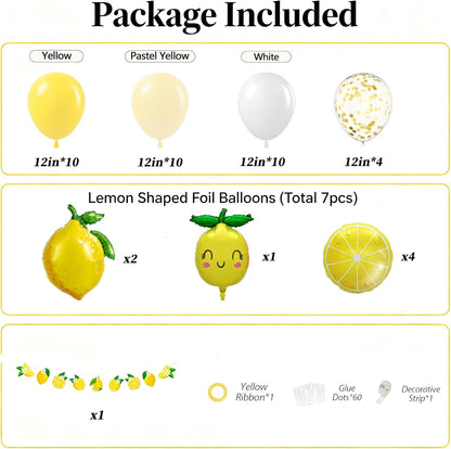 Lemon leaves Lemon foil Balloons Summer lemonade with Yellow and White Balloons Banner for Fruit theme birthday Bridal Shower Sweet Baby shower Lemonade Centerpiece amalfi coast wedding decorations