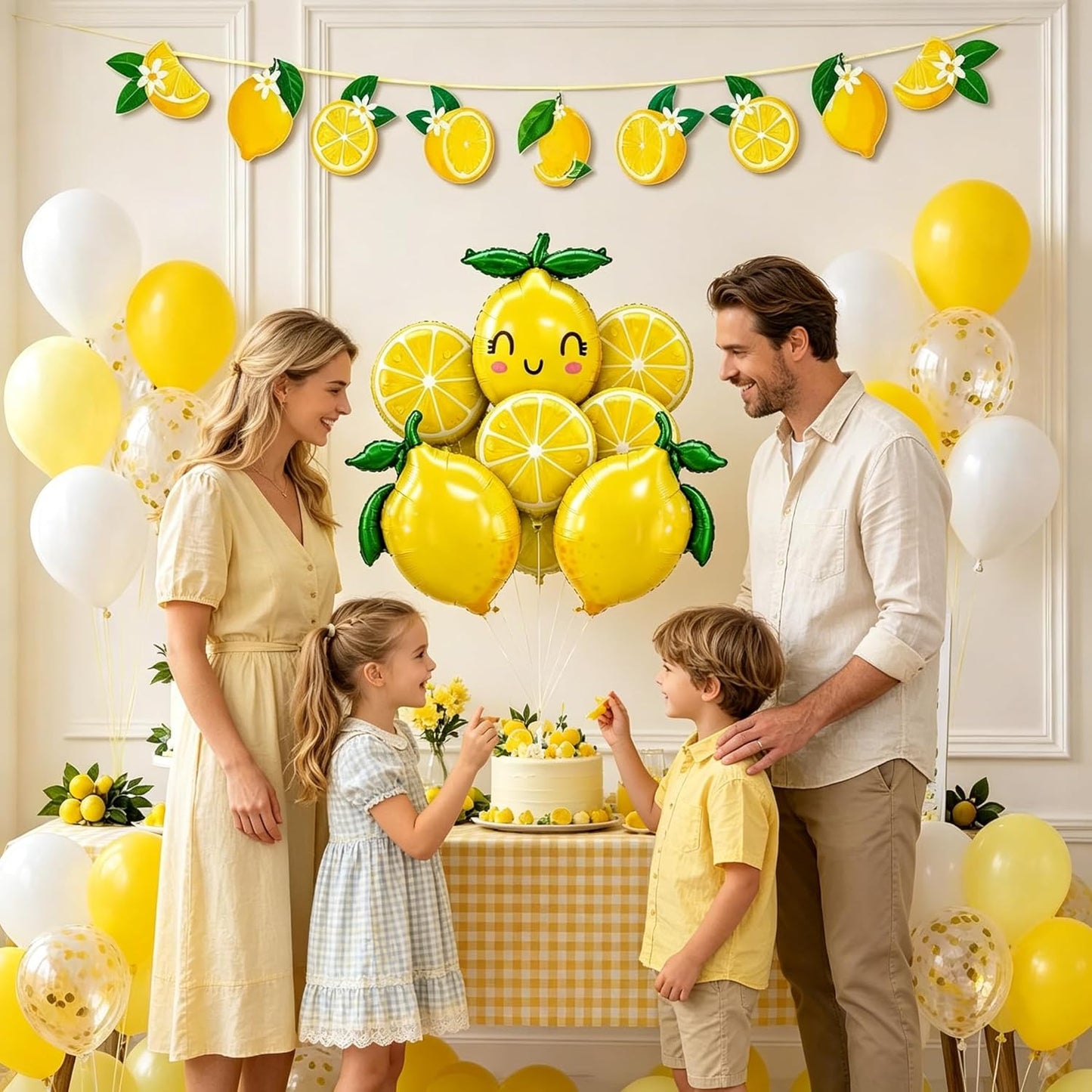 Lemon leaves Lemon foil Balloons Summer lemonade with Yellow and White Balloons Banner for Fruit theme birthday Bridal Shower Sweet Baby shower Lemonade Centerpiece amalfi coast wedding decorations