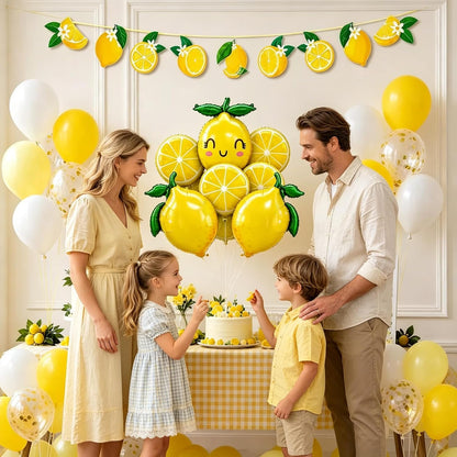 Lemon leaves Lemon foil Balloons Summer lemonade with Yellow and White Balloons Banner for Fruit theme birthday Bridal Shower Sweet Baby shower Lemonade Centerpiece amalfi coast wedding decorations