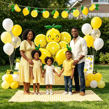 Lemon leaves Lemon foil Balloons Summer lemonade with Yellow and White Balloons Banner for Fruit theme birthday Bridal Shower Sweet Baby shower Lemonade Centerpiece amalfi coast wedding decorations