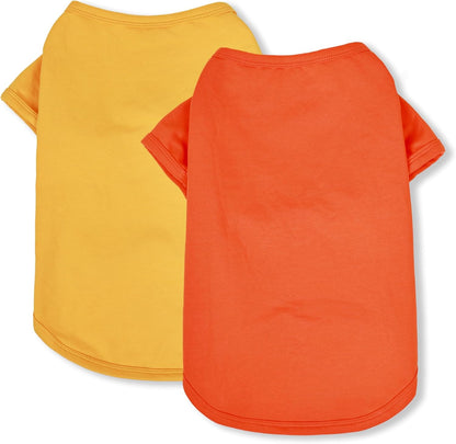 Dog Shirts Breathable Cotton Dog Clothes Stretchy T-Shirt for Small Medium Large Dogs Cat Shirt Soft Puppy Outfit Kitten Apparel Pet Pullover Tee Blank Sweatshirt 2-Pack Yellow & Orange 2XL