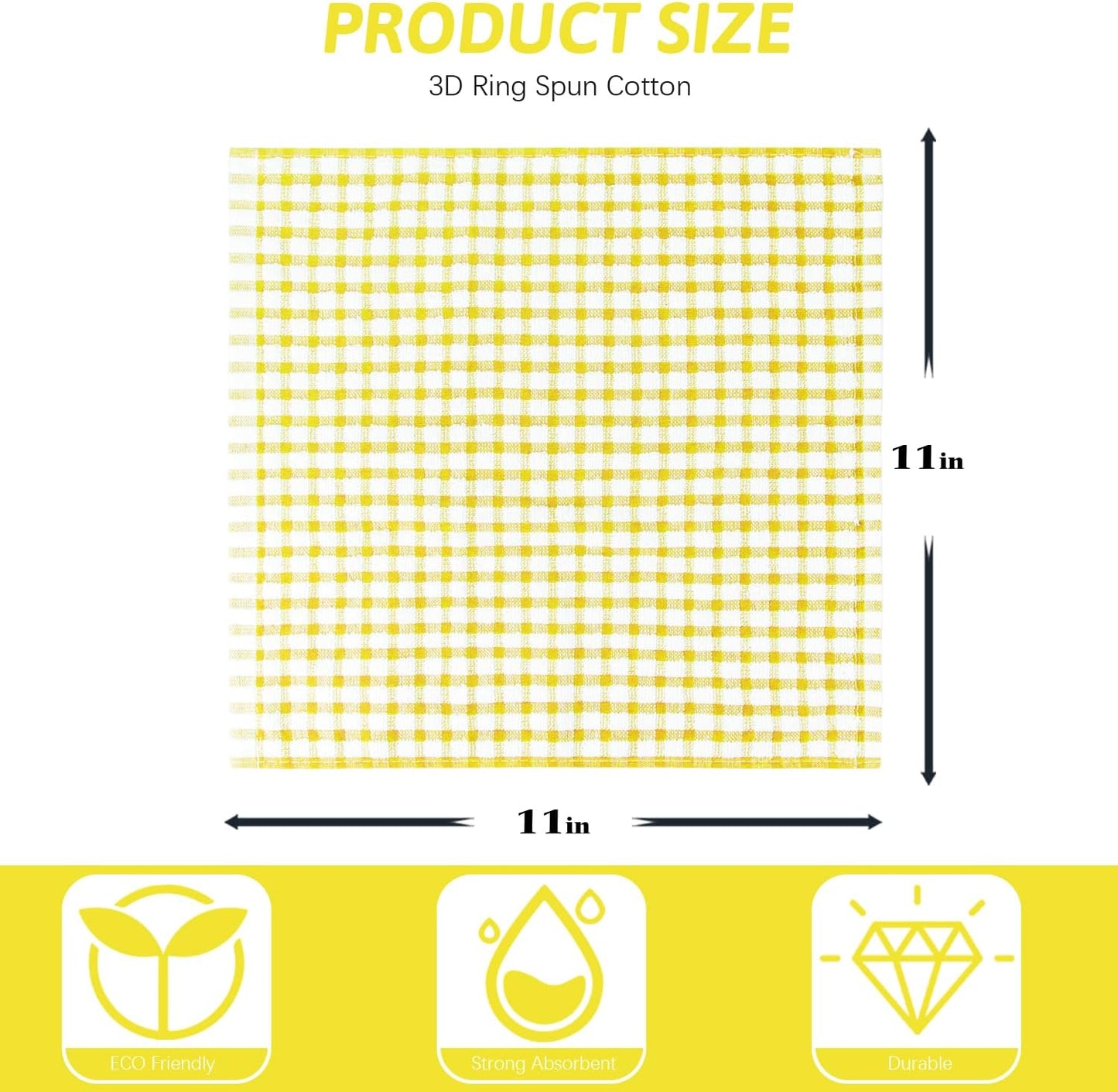 8 Pcs Kitchen Dish Rags,100% Cotton Kitchen Towels Soft Absorbent Quick Drying Dish Cloths for Washing Dishes,Cleaning rags-11 x 11In Yellow