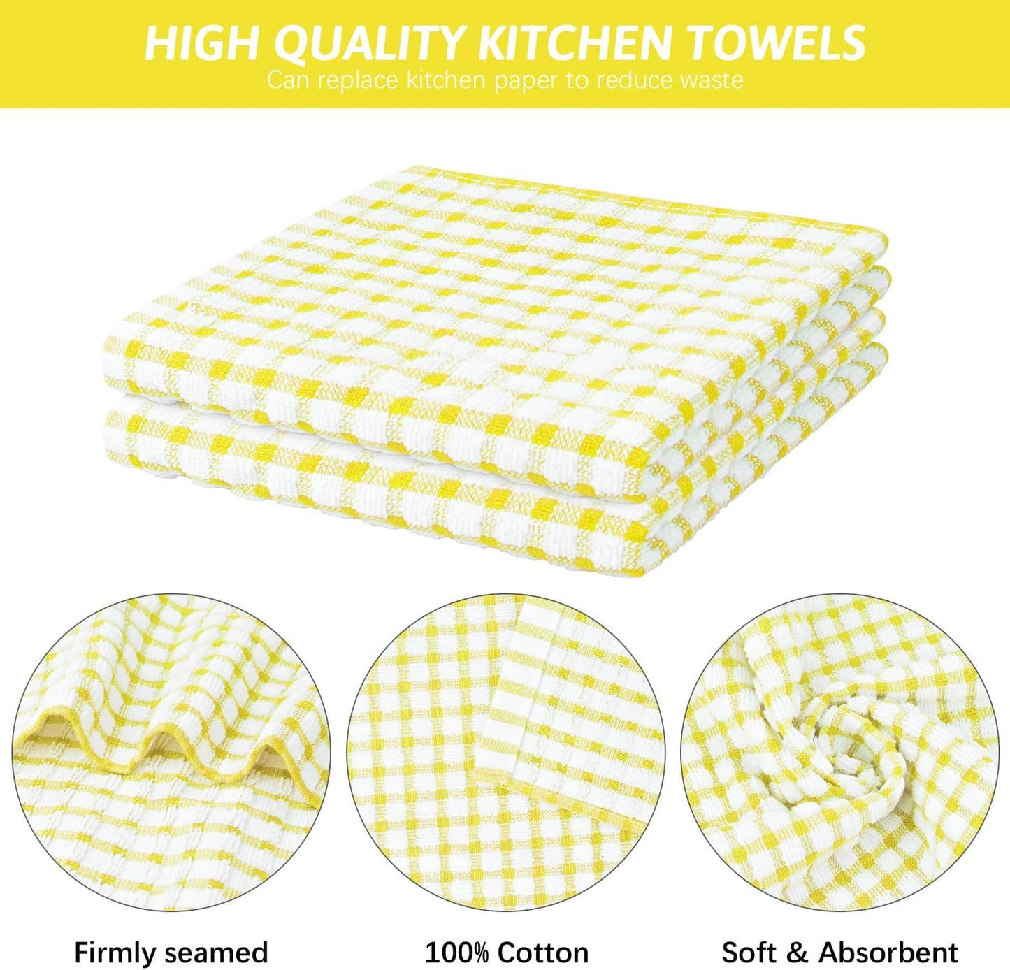 8 Pcs Kitchen Dish Rags,100% Cotton Kitchen Towels Soft Absorbent Quick Drying Dish Cloths for Washing Dishes,Cleaning rags-11 x 11In Yellow