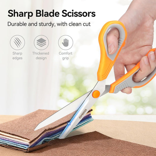 8.5" Scissors All Purpose 3 Pack Heavy Duty for Office School Fabric | Ultra Sharp 2.5mm Thick Stainless Blade, Ergonomic Comfort Grip, Left & Right Handed Classroom Must-Have Cutting General Use