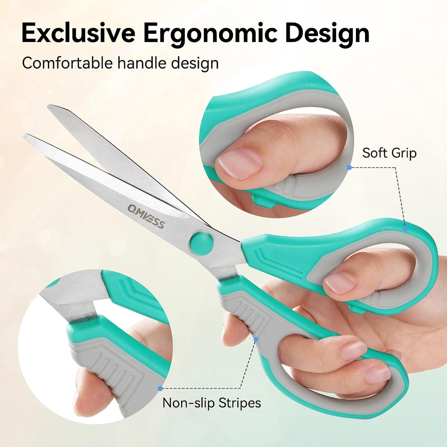 8.5" Scissors All Purpose 3 Pack Heavy Duty for Office School Fabric | Ultra Sharp 2.5mm Thick Stainless Blade, Ergonomic Comfort Grip, Left & Right Handed Classroom Must-Have Cutting General Use