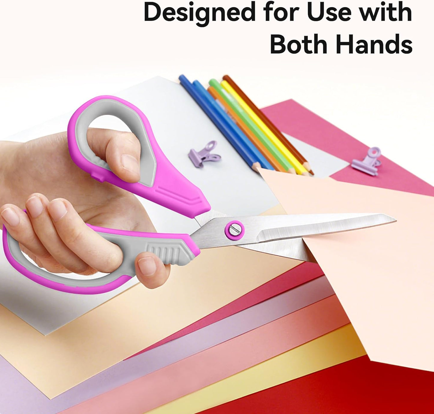 8.5" Scissors All Purpose 3 Pack Heavy Duty for Office School Fabric | Ultra Sharp 2.5mm Thick Stainless Blade, Ergonomic Comfort Grip, Left & Right Handed Classroom Must-Have Cutting General Use