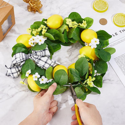 Artificial Lemon Garland, 5.3 Ft Summer Fake Fruit Garlands Lemon Green Leaves Flower Faux Lemon Greenery Vines Garland for Door Wall Stairs Mantle Home Party Wedding Decor