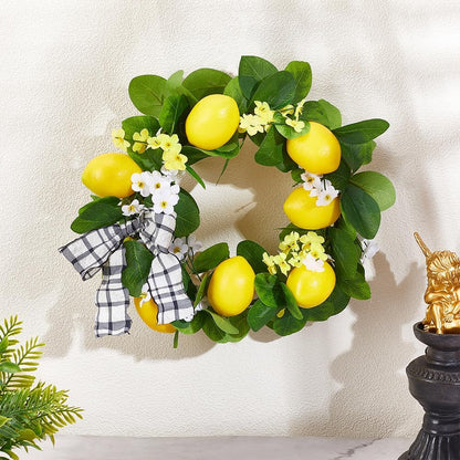 Artificial Lemon Garland, 5.3 Ft Summer Fake Fruit Garlands Lemon Green Leaves Flower Faux Lemon Greenery Vines Garland for Door Wall Stairs Mantle Home Party Wedding Decor