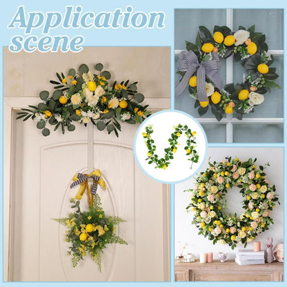 Artificial Lemon Garland, 5.3 Ft Summer Fake Fruit Garlands Lemon Green Leaves Flower Faux Lemon Greenery Vines Garland for Door Wall Stairs Mantle Home Party Wedding Decor