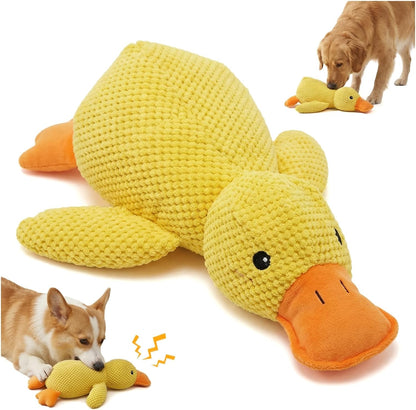 Squeaky Dog Toy Duck,Funny Dog Toy for Dogs(Yellow,Medium) | Mellow Pineapple Textured Plush Duck with Quack Sound, Anxiety Relief & Calming Toy for Large Dogs and Medium Dogs