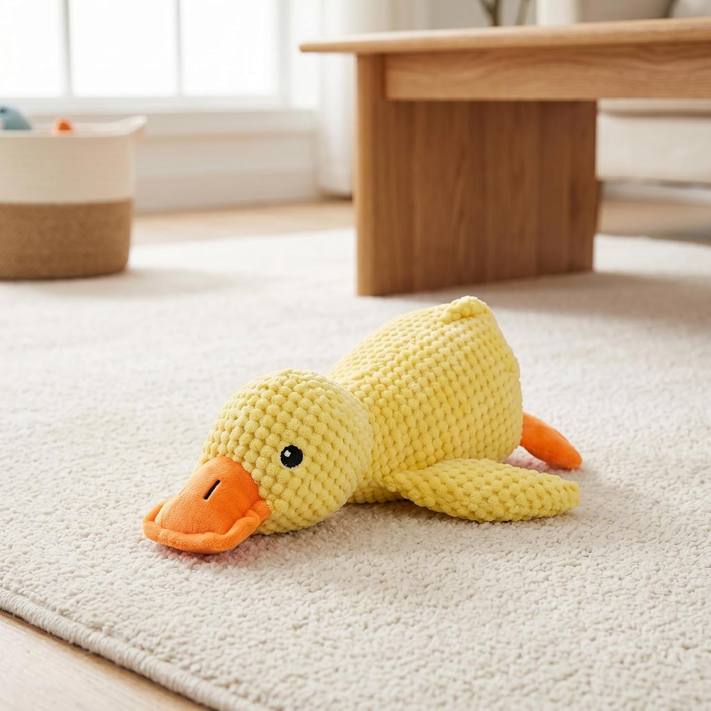 Squeaky Dog Toy Duck,Funny Dog Toy for Dogs(Yellow,Medium) | Mellow Pineapple Textured Plush Duck with Quack Sound, Anxiety Relief & Calming Toy for Large Dogs and Medium Dogs