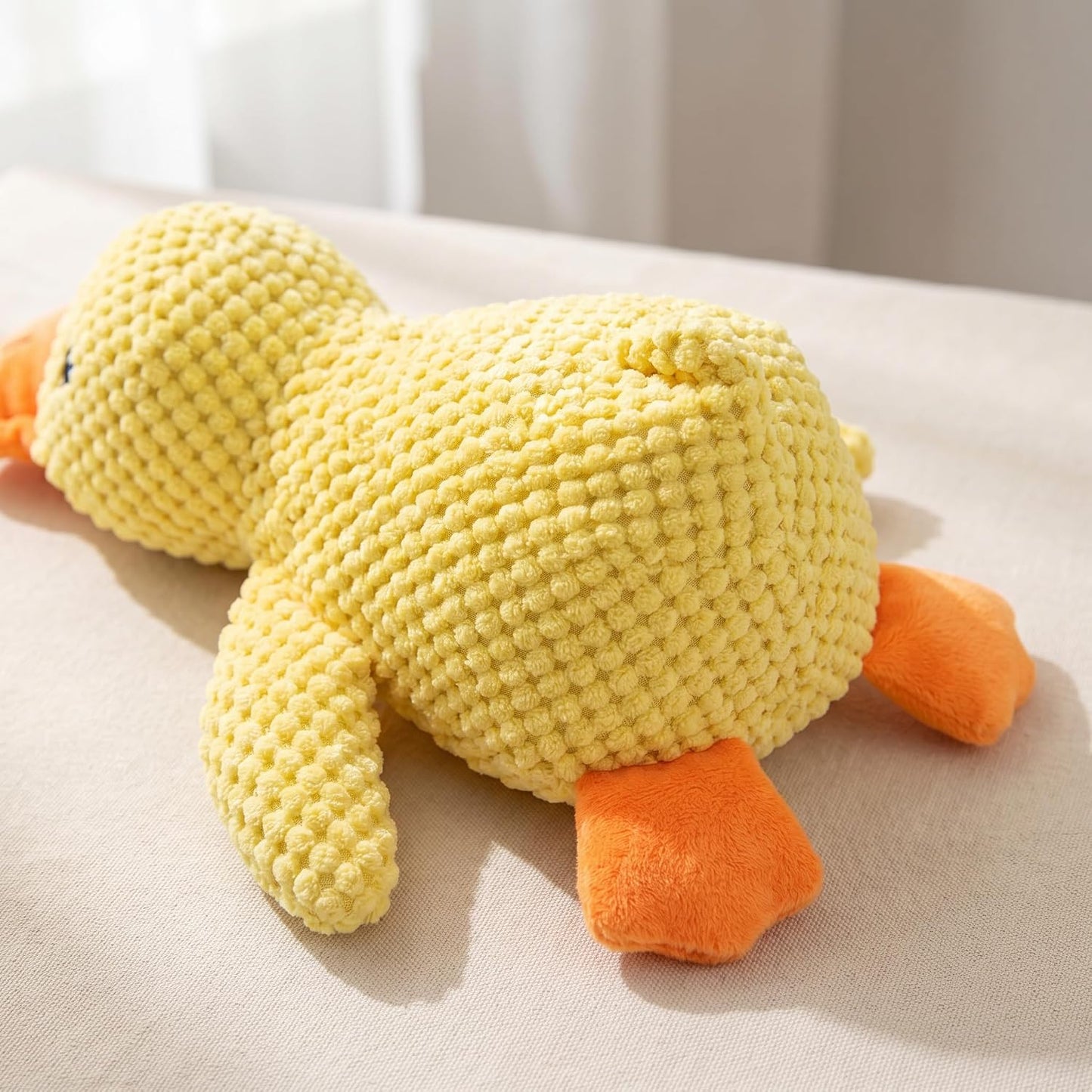 Squeaky Dog Toy Duck,Funny Dog Toy for Dogs(Yellow,Medium) | Mellow Pineapple Textured Plush Duck with Quack Sound, Anxiety Relief & Calming Toy for Large Dogs and Medium Dogs