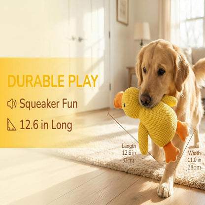 Squeaky Dog Toy Duck,Funny Dog Toy for Dogs(Yellow,Medium) | Mellow Pineapple Textured Plush Duck with Quack Sound, Anxiety Relief & Calming Toy for Large Dogs and Medium Dogs
