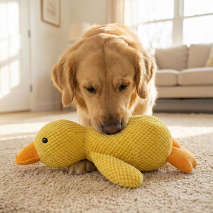 Squeaky Dog Toy Duck,Funny Dog Toy for Dogs(Yellow,Medium) | Mellow Pineapple Textured Plush Duck with Quack Sound, Anxiety Relief & Calming Toy for Large Dogs and Medium Dogs