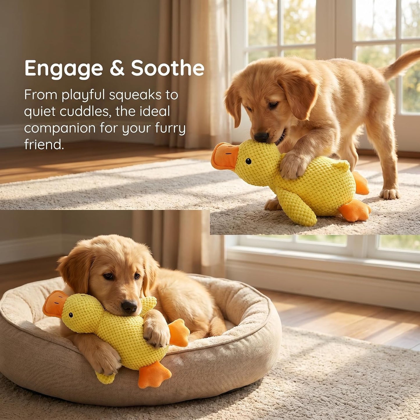Squeaky Dog Toy Duck,Funny Dog Toy for Dogs(Yellow,Medium) | Mellow Pineapple Textured Plush Duck with Quack Sound, Anxiety Relief & Calming Toy for Large Dogs and Medium Dogs