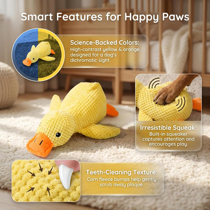 Squeaky Dog Toy Duck,Funny Dog Toy for Dogs(Yellow,Medium) | Mellow Pineapple Textured Plush Duck with Quack Sound, Anxiety Relief & Calming Toy for Large Dogs and Medium Dogs