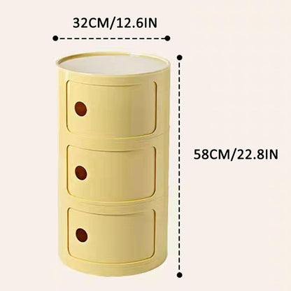 3 Tier Round Nightstand with Drawer, Light Yellow Round Side Table Small Plastic Storage End Table for Bedroom, Living Room, Bathroom