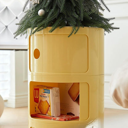 3 Tier Round Nightstand with Drawer, Light Yellow Round Side Table Small Plastic Storage End Table for Bedroom, Living Room, Bathroom