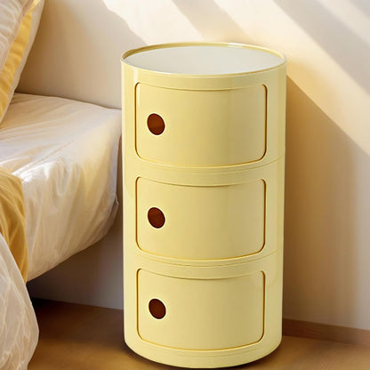 3 Tier Round Nightstand with Drawer, Light Yellow Round Side Table Small Plastic Storage End Table for Bedroom, Living Room, Bathroom