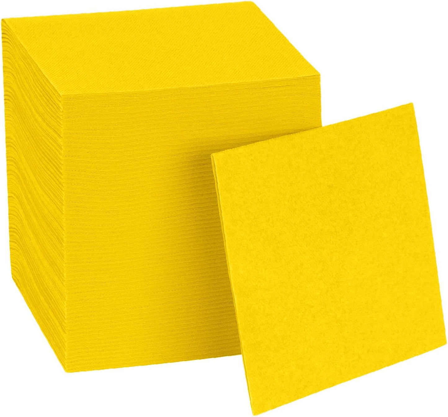 Disposable Yellow Cocktail Napkins Paper - 4" x 4" High-End Linen-Like Beverage Party Square Paper Napkin Pack for Bar, Cafe, Restaurant, Christmas, Birthday, Wedding, Baby Shower - 100 Count