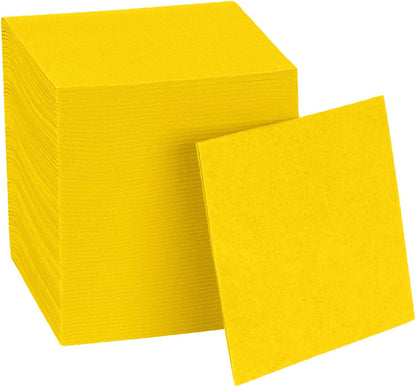 Disposable Yellow Cocktail Napkins Paper - 4" x 4" High-End Linen-Like Beverage Party Square Paper Napkin Pack for Bar, Cafe, Restaurant, Christmas, Birthday, Wedding, Baby Shower - 100 Count