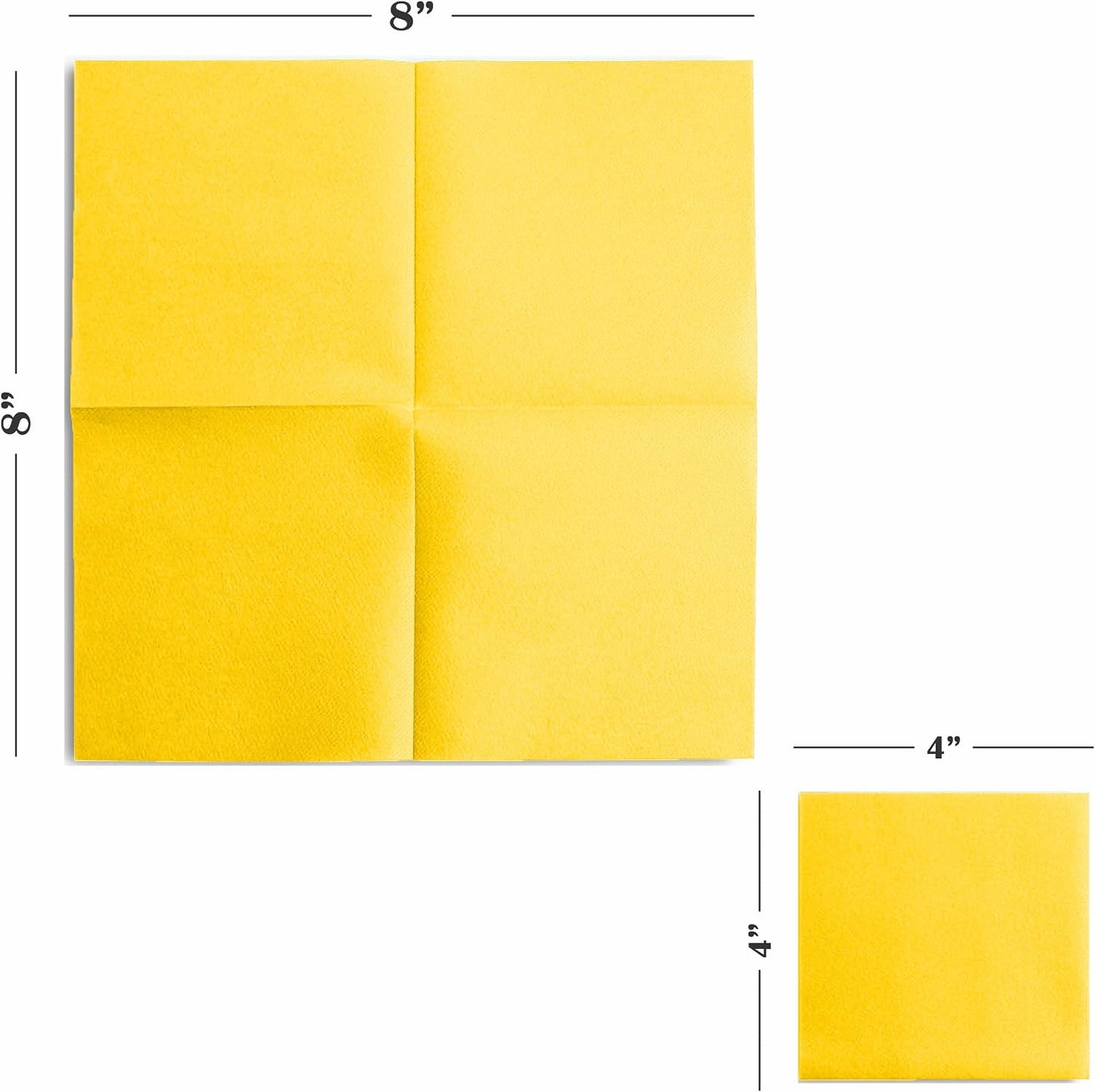 Disposable Yellow Cocktail Napkins Paper - 4" x 4" High-End Linen-Like Beverage Party Square Paper Napkin Pack for Bar, Cafe, Restaurant, Christmas, Birthday, Wedding, Baby Shower - 100 Count