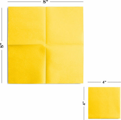 Disposable Yellow Cocktail Napkins Paper - 4" x 4" High-End Linen-Like Beverage Party Square Paper Napkin Pack for Bar, Cafe, Restaurant, Christmas, Birthday, Wedding, Baby Shower - 100 Count