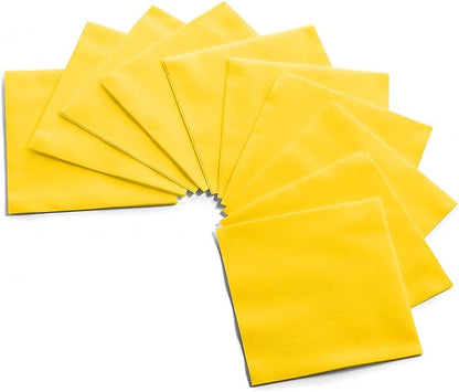 Disposable Yellow Cocktail Napkins Paper - 4" x 4" High-End Linen-Like Beverage Party Square Paper Napkin Pack for Bar, Cafe, Restaurant, Christmas, Birthday, Wedding, Baby Shower - 100 Count