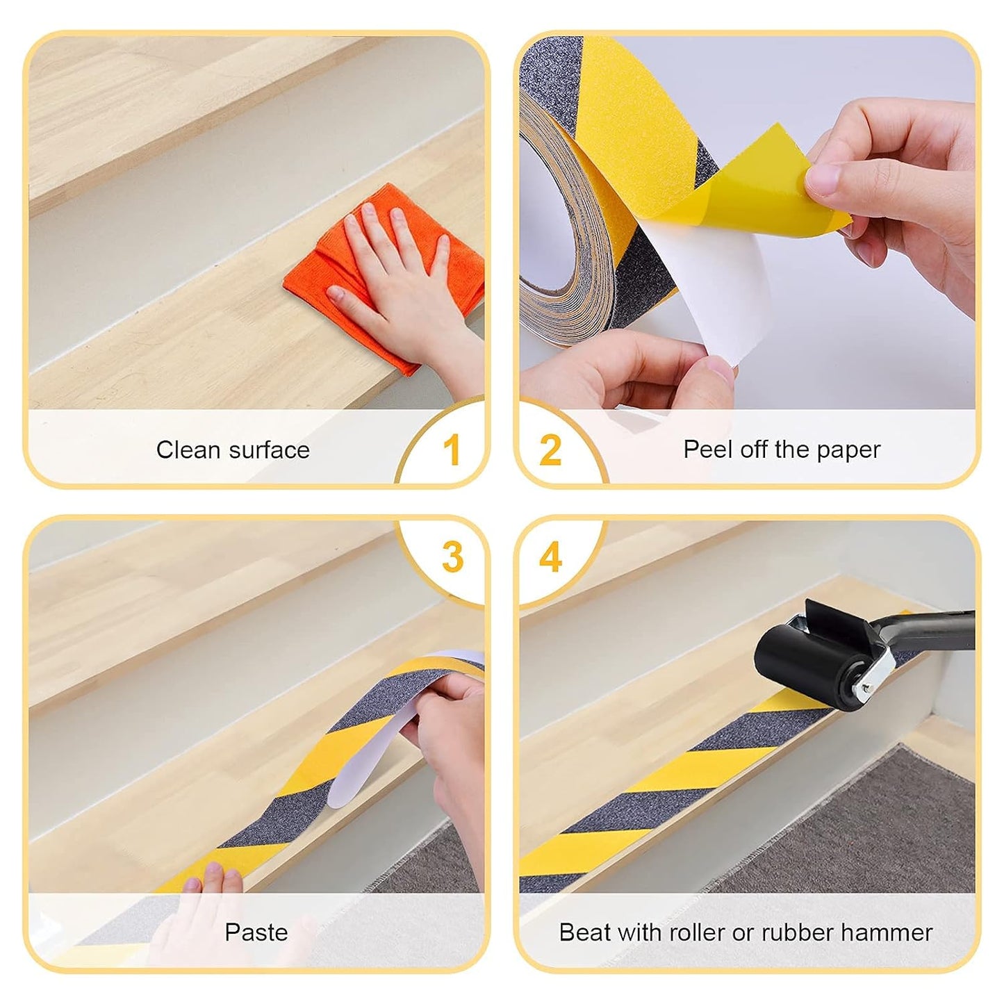 Anti Slip Tape, Waterproof Self Adhesive Yellow/Black 2"x33Ft Grip Tape | High Visibility Safety Warning Tape, High Traction Wear Resistant for Stairs, Walkways, Ramps & Industrial Areas