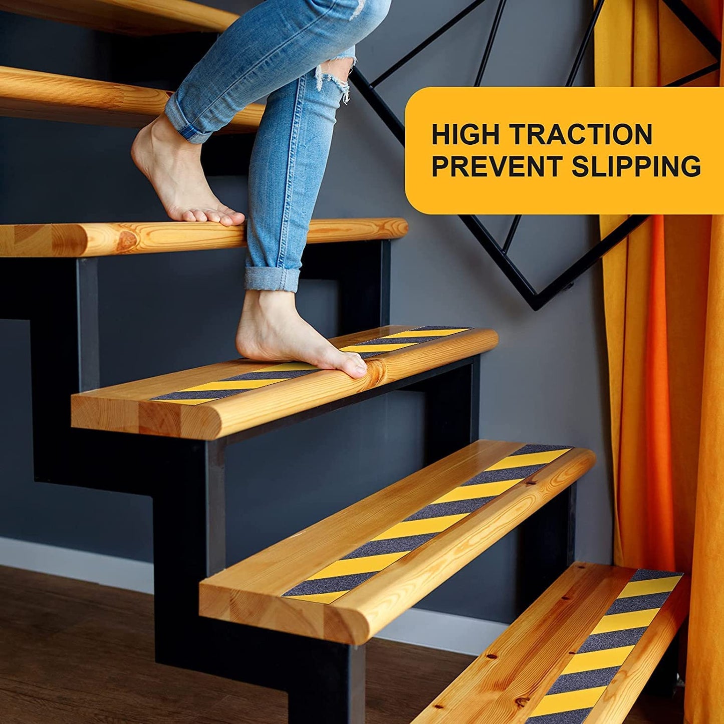 Anti Slip Tape, Waterproof Self Adhesive Yellow/Black 2"x33Ft Grip Tape | High Visibility Safety Warning Tape, High Traction Wear Resistant for Stairs, Walkways, Ramps & Industrial Areas