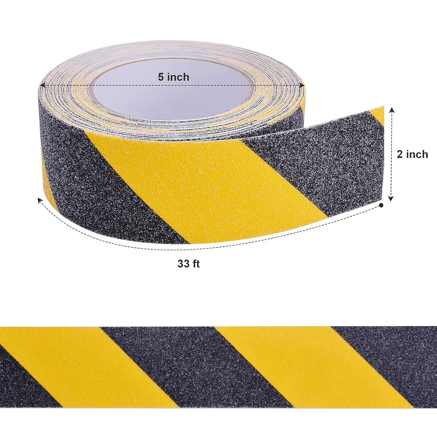 Anti Slip Tape, Waterproof Self Adhesive Yellow/Black 2"x33Ft Grip Tape | High Visibility Safety Warning Tape, High Traction Wear Resistant for Stairs, Walkways, Ramps & Industrial Areas