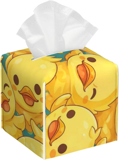 Funny Cute Cartoon Little Yellow Duck Square Tissue Box Cover | Leather Waterproof Durable