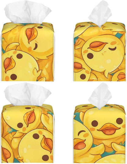 Funny Cute Cartoon Little Yellow Duck Square Tissue Box Cover | Leather Waterproof Durable
