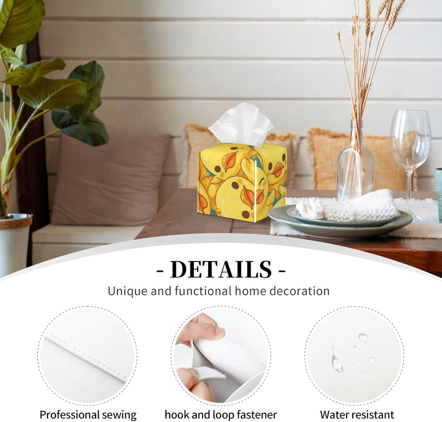 Funny Cute Cartoon Little Yellow Duck Square Tissue Box Cover | Leather Waterproof Durable