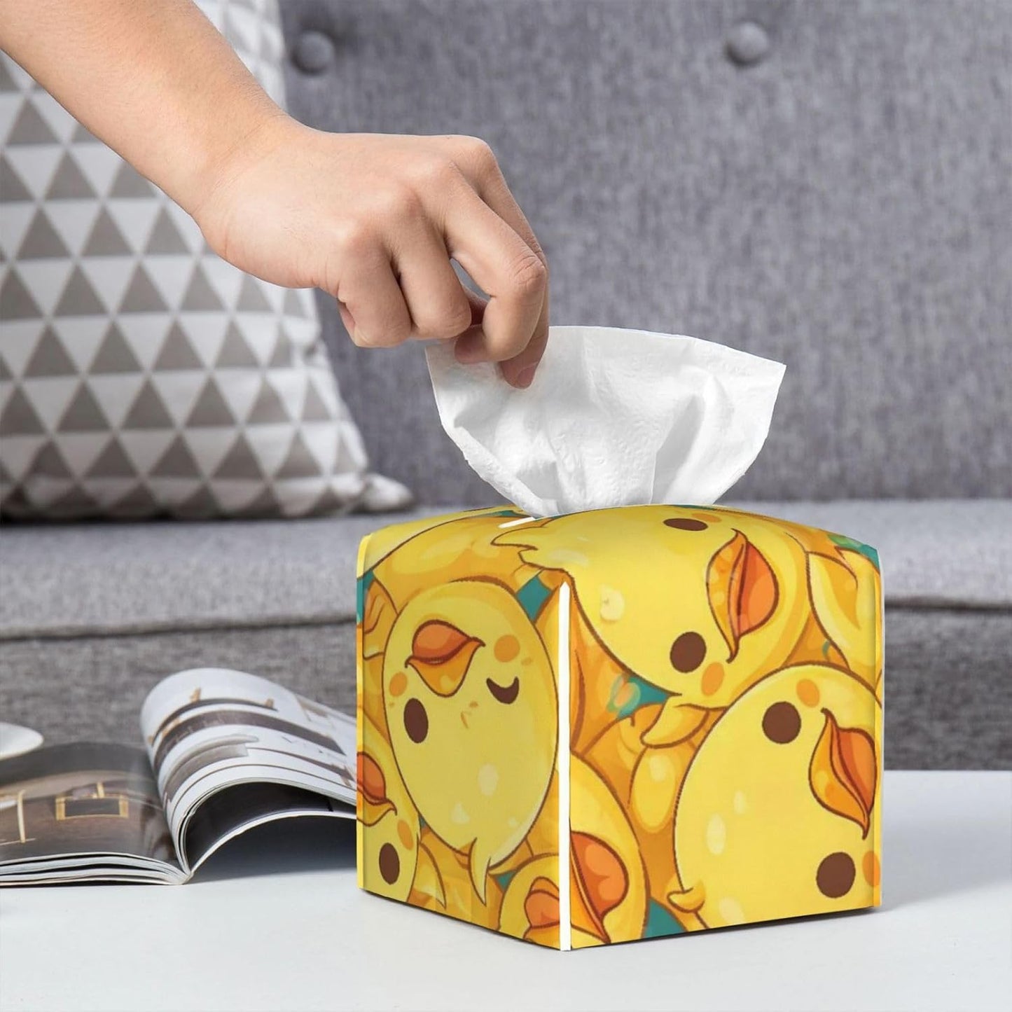 Funny Cute Cartoon Little Yellow Duck Square Tissue Box Cover | Leather Waterproof Durable