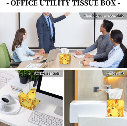 Funny Cute Cartoon Little Yellow Duck Square Tissue Box Cover | Leather Waterproof Durable